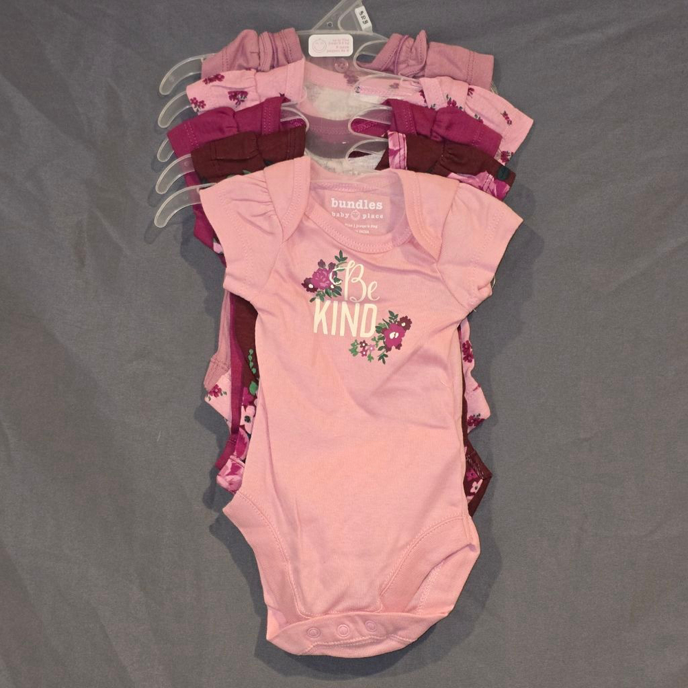 Kids Bundles Baby Place Bodysuits Pink/Purple NB, 3-6, 6-9m (5-Pack)